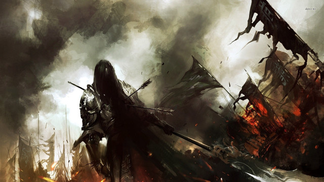 Man black outfit sword ship free wallpaper for desktop - medium preview image