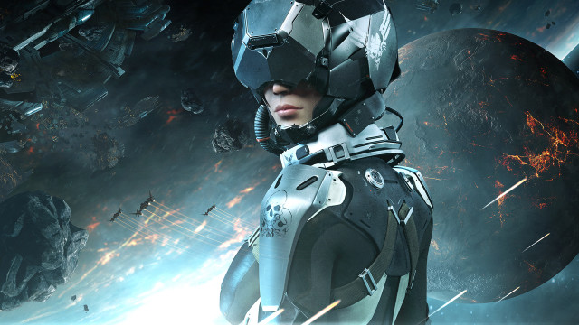 Futuristic woman space suit helmet free wallpaper for desktop - medium preview image