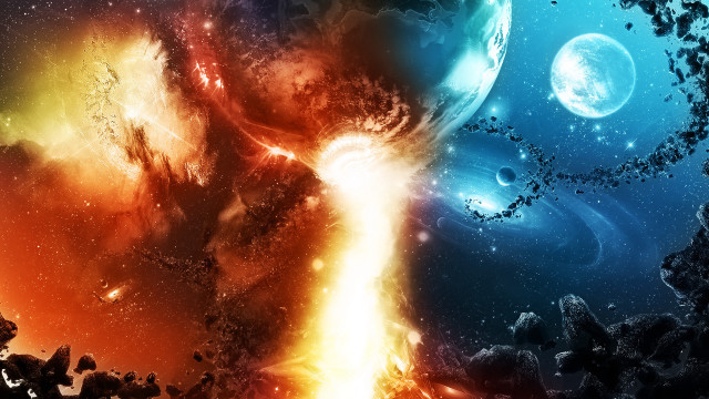Colorful space scene explosion rocks free wallpaper for desktop - medium preview image