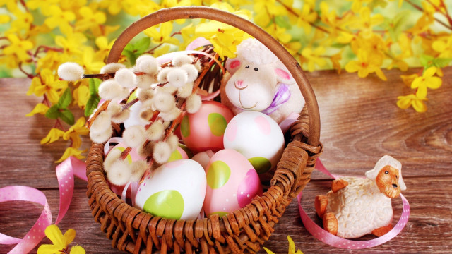 Basket filled eggs stuffed animal free wallpaper for desktop - medium preview image