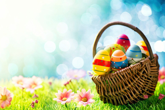 Basket colorful painted eggs green free wallpaper for desktop - medium preview image