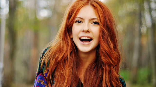 Woman red hair smiling looking free wallpaper for desktop - medium preview image