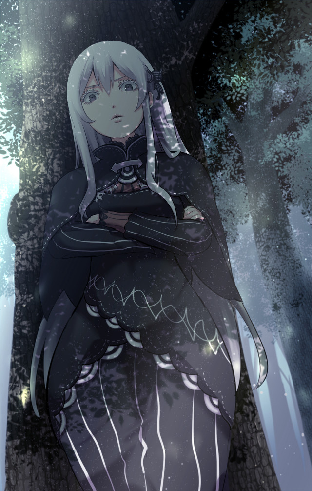 White haired woman gothic forest free wallpaper for mobile - medium preview image