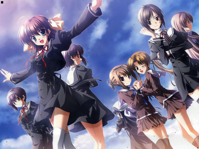 Anime girls group arms up free wallpaper for desktop - medium preview image