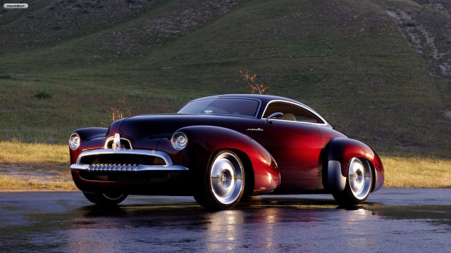 Red black car wet road free wallpaper for desktop - medium preview image