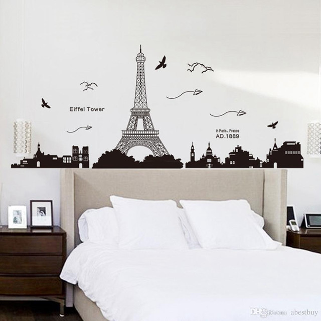 Bedroom eiffeltower birds graffiti city free wallpaper for tablet - medium preview image