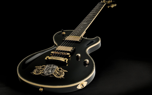 Black guitar gold trim rococo free wallpaper for desktop - medium preview image