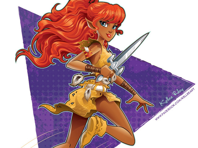 Cartoon woman sword dress hand free wallpaper for desktop - medium preview image