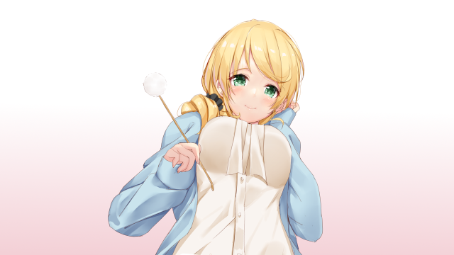 Woman blue jacket white flower free wallpaper for desktop - medium preview image