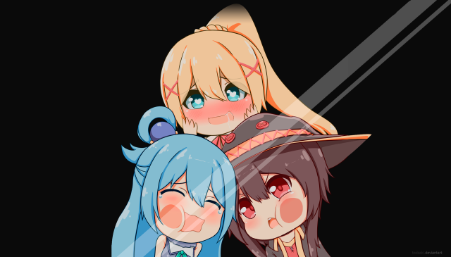 Anime girls blue hair black free wallpaper for desktop - medium preview image