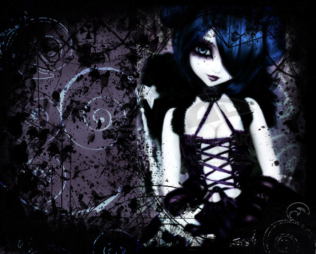 Blue haired gothic woman anime free wallpaper for desktop - medium preview image