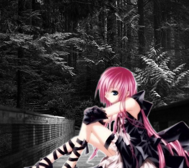 Pink hair gothic bridge city free wallpaper for tablet - medium preview image