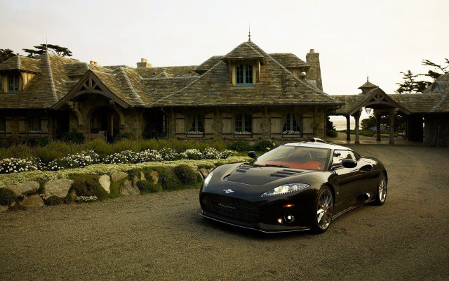 Black sports car house stone free wallpaper for desktop - medium preview image