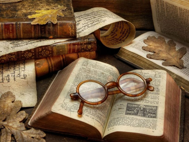 Glasses open book pile leaves free wallpaper for desktop - medium preview image