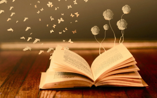 Book butterflies floating bookmark table free wallpaper for desktop - medium preview image