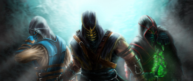 Three men armor glowing green free wallpaper for desktop - medium preview image