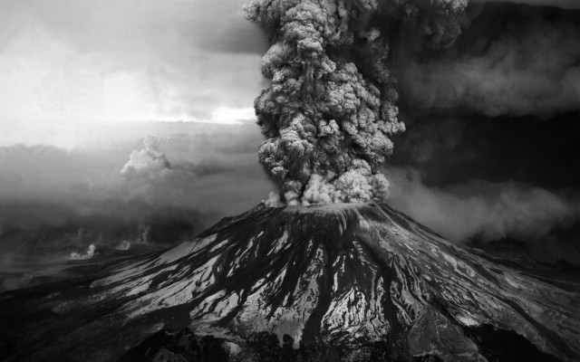 Volcano black white smoke eruption free wallpaper for desktop - medium preview image