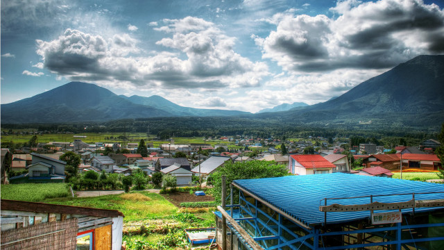 City mountains blue tarp bridge free wallpaper for desktop - medium preview image