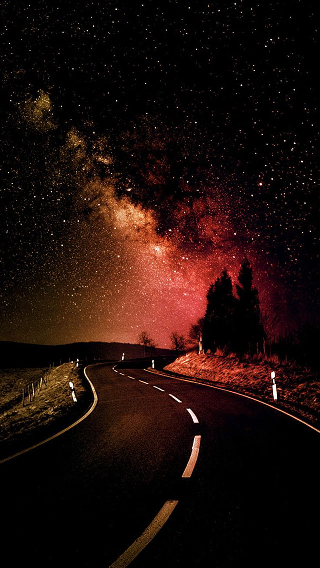 Road red black sky stars free wallpaper for mobile - medium preview image