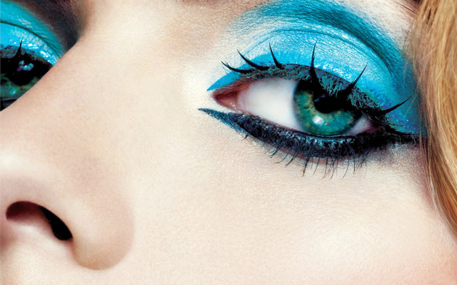 Blue eyes blue makeup photorealistic free wallpaper for desktop - medium preview image