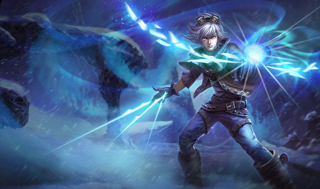 Woman blue sword snowy monster free wallpaper for desktop - medium preview image