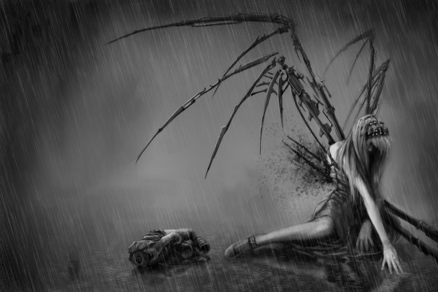 Woman sitting rain bloody face #2 free wallpaper for desktop - medium preview image