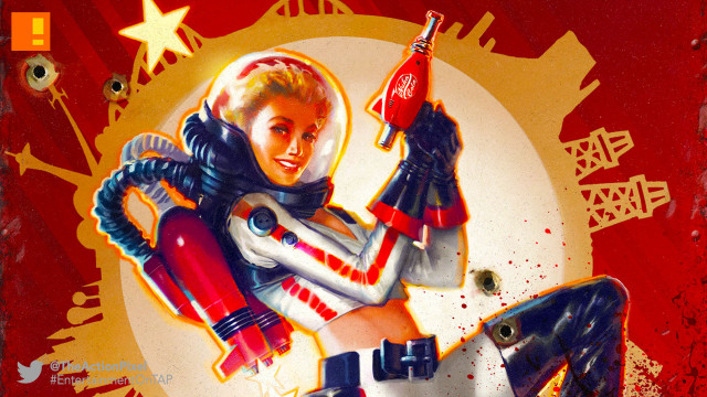 Woman holding soda gun red free wallpaper for desktop - medium preview image