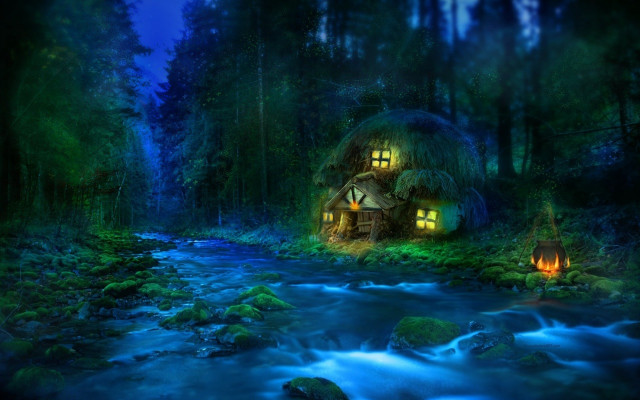 House woods stream candle lit free wallpaper for desktop - medium preview image