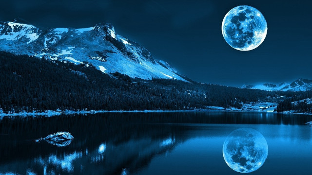 Full moon mountain lake reflection #2 free wallpaper for desktop - medium preview image