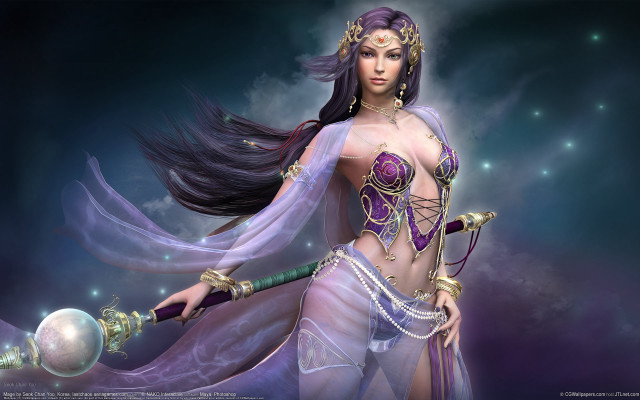 Woman purple dress sword ball free wallpaper for desktop - medium preview image