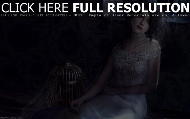 Woman white dress birdcage table free wallpaper for desktop - medium preview image