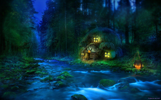 House woods stream candle foreground free wallpaper for desktop - medium preview image