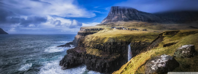 Cliff waterfall cloudy sky nature free wallpaper for desktop - medium preview image