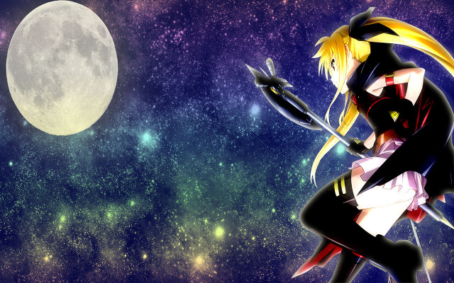 Anime girl sword full moon free wallpaper for desktop - medium preview image