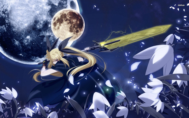 Girl sword full moon stars #2 free wallpaper for desktop - medium preview image