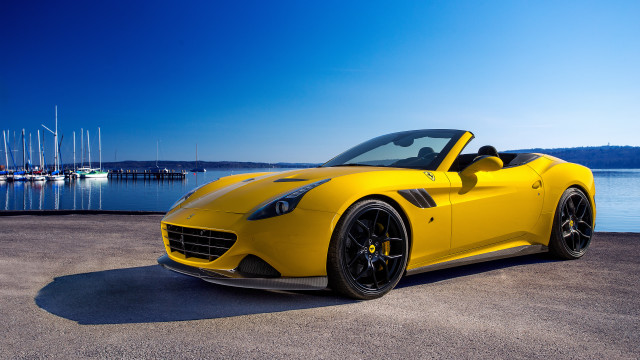 Yellow sports car water boats free wallpaper for desktop - medium preview image