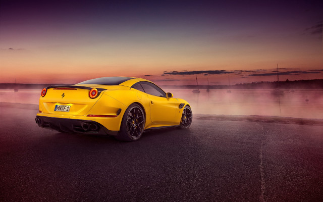 Yellow sports car water sunset #2 free wallpaper for desktop - medium preview image