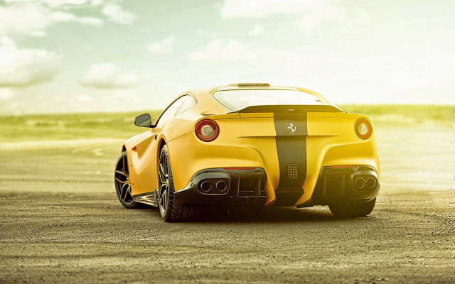 Yellow sports car dirt road free wallpaper for desktop - medium preview image