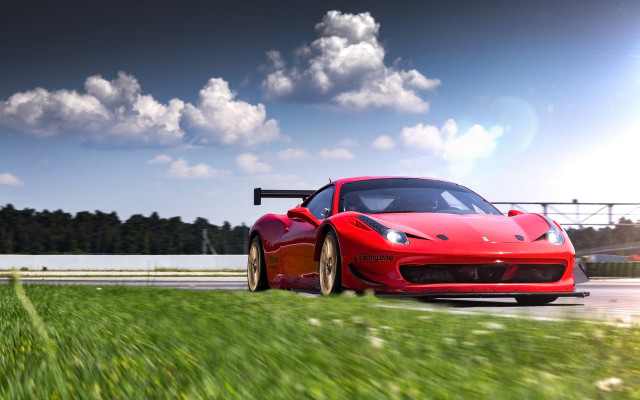 Red sports car road bridge free wallpaper for desktop - medium preview image