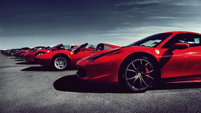 Red sports cars parking lot #2 free wallpaper for desktop - medium preview image