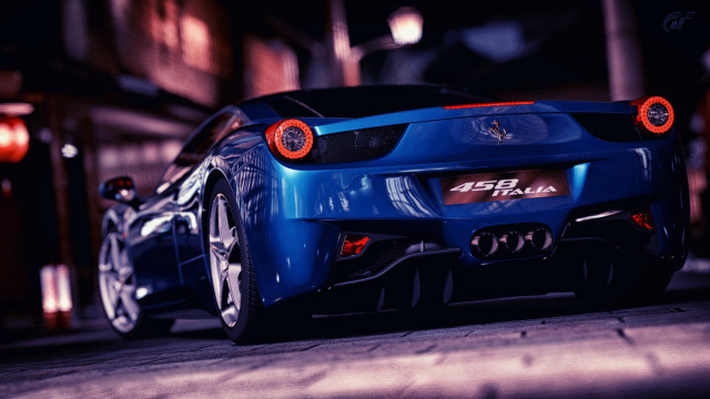Blue sports car night parking free wallpaper for desktop - medium preview image
