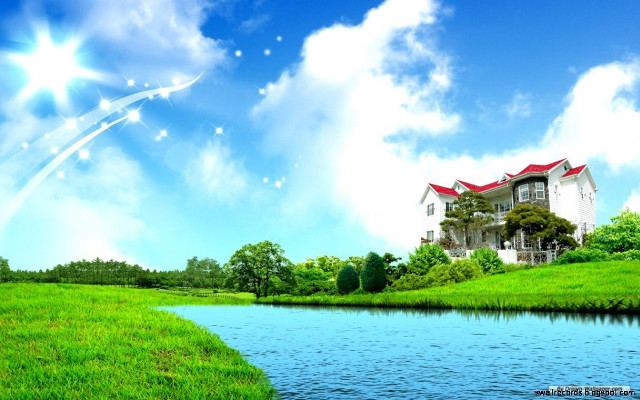 House hill river boat blue free wallpaper for desktop - medium preview image