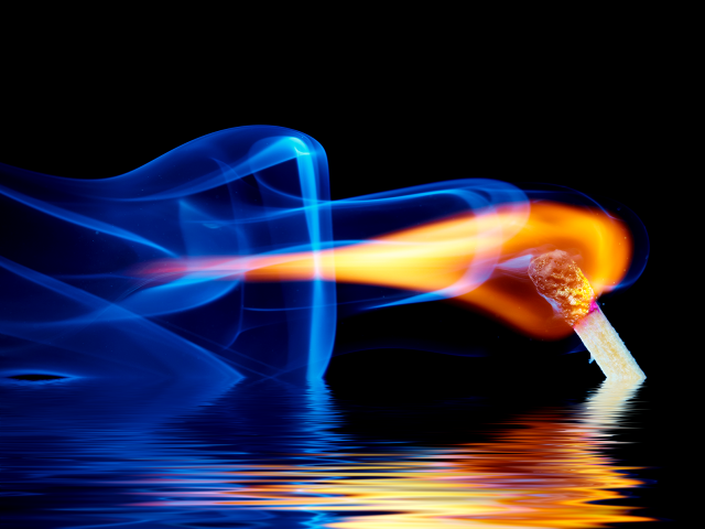 Blue orange smoke water reflection free wallpaper for desktop - medium preview image