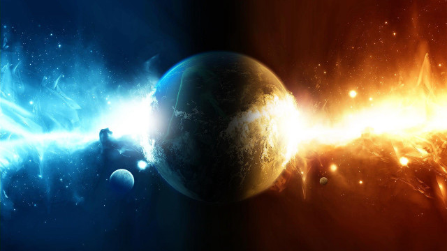 Space scene planet starburst background free wallpaper for desktop - medium preview image