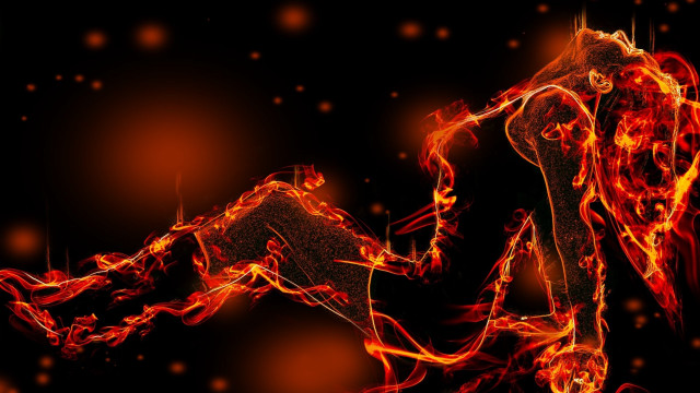 Woman dancing fire hair blowing free wallpaper for desktop - medium preview image