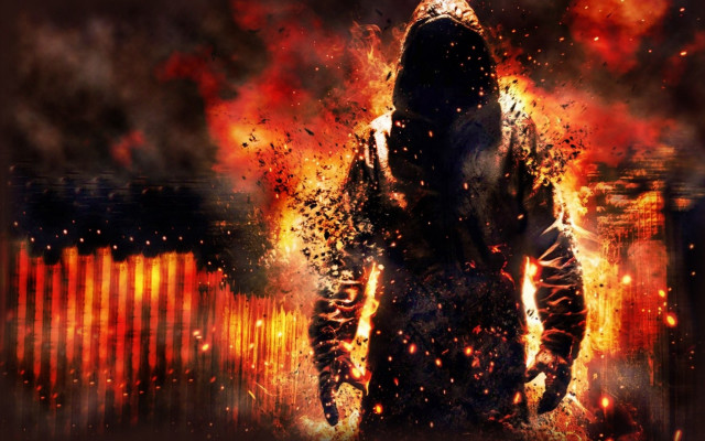 Man hooded jacket fire wall #2 free wallpaper for desktop - medium preview image