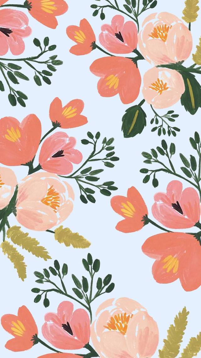 Flower pattern blue background pink free wallpaper for mobile - medium preview image