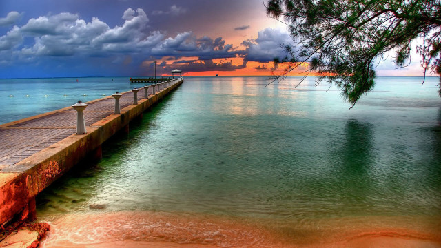 Pier ocean cloudy sky clouds free wallpaper for desktop - medium preview image