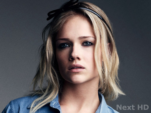 Blonde woman blue shirt bow free wallpaper for desktop - medium preview image