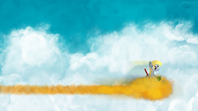 Cartoon character flying clouds broom free wallpaper for desktop - medium preview image